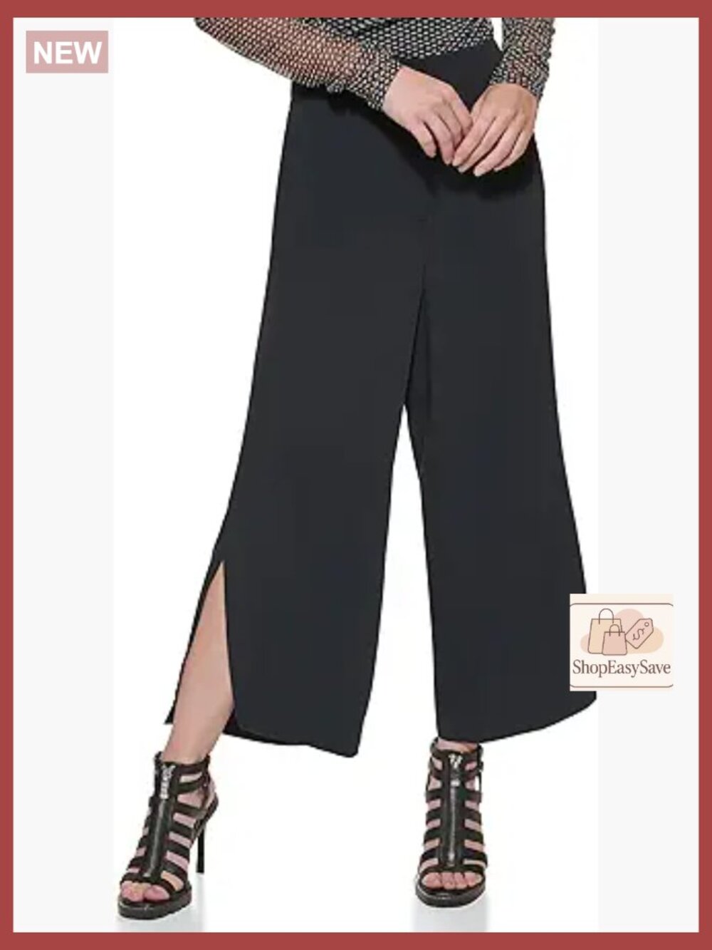 Wide Leg Cropped Side Slit Button Pant High Rise Ankle Regular Fit